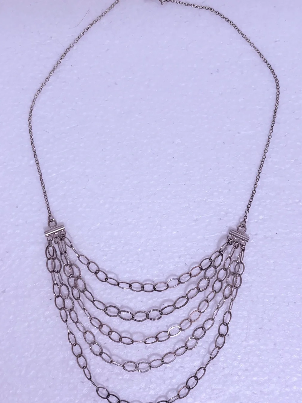 Sterling Silver Five Strand Necklace With Oval Links Made In Italy 17”